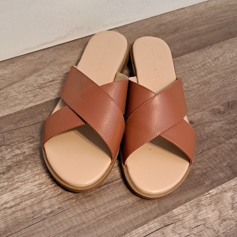 NEW H by Halston Leather Slides